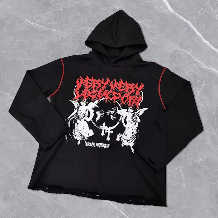 hongfeng crafts custom hoodies with trendy gothic pattern.